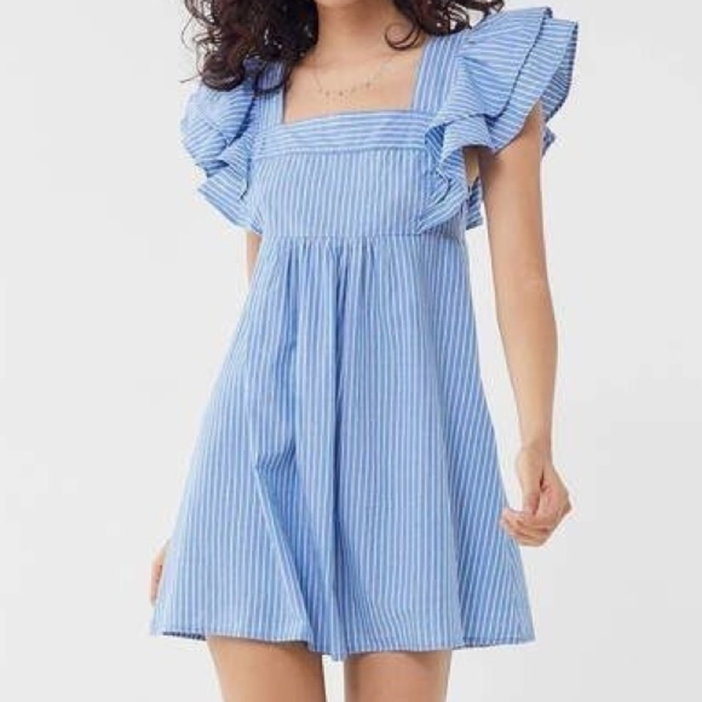 Urban Outfitters M Striped La Petite Poupee Tie-Back Babydoll Frock Mini Dress